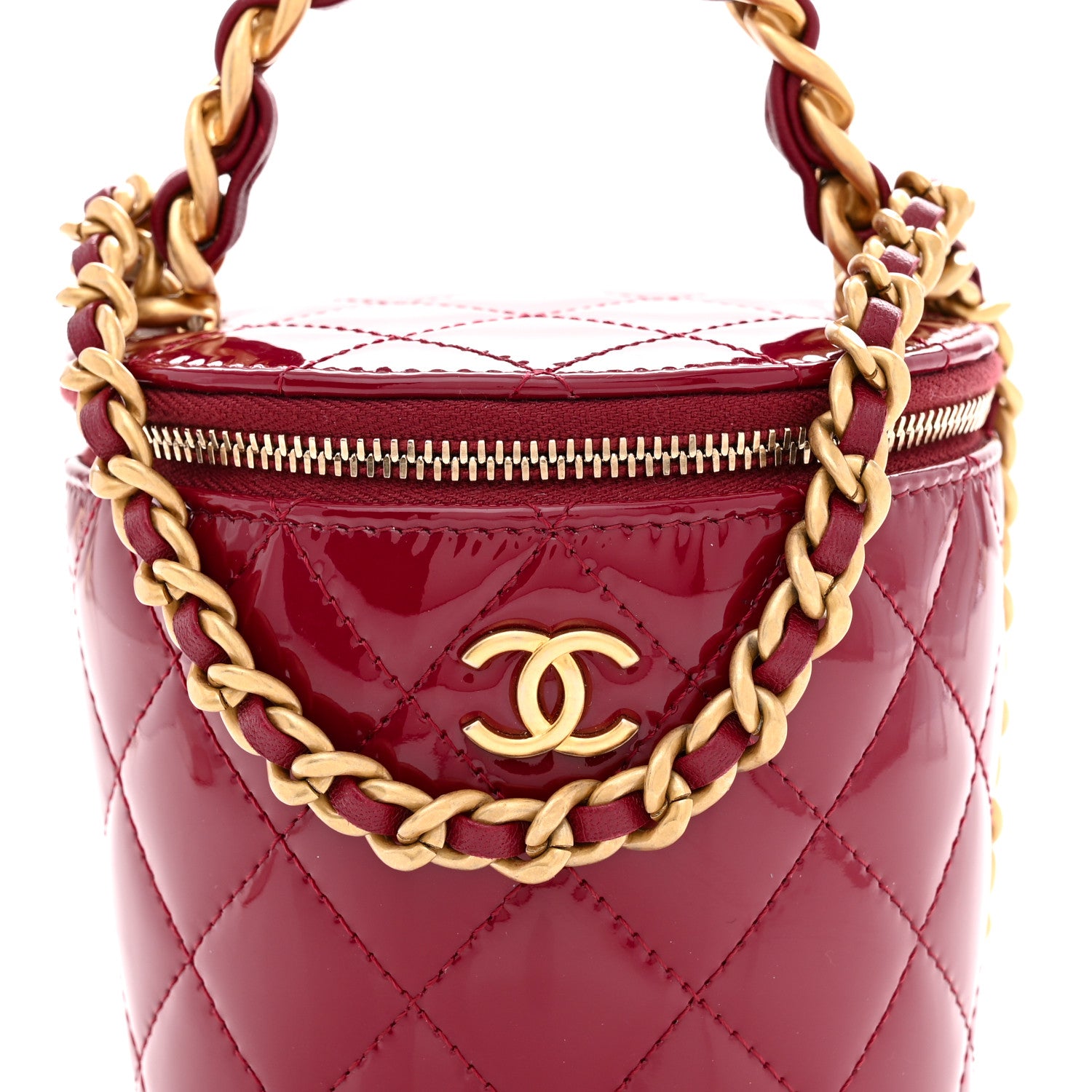 Chanel Patent Quilted Afternoon Tea Top Handle Vanity Case With Chain Dark Red 8 of 11