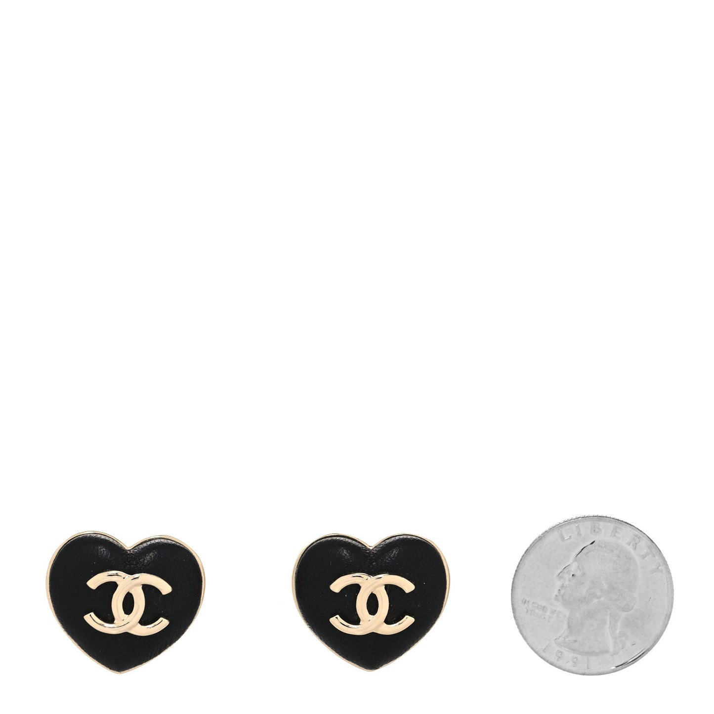 Lambskin CC Heart Earrings Black Gold