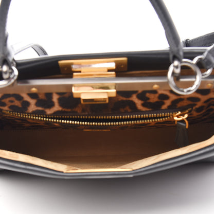 Fendi Calfskin Calf Hair Leopard Print Medium Peekaboo Iconic Satchel Black 5 of 11