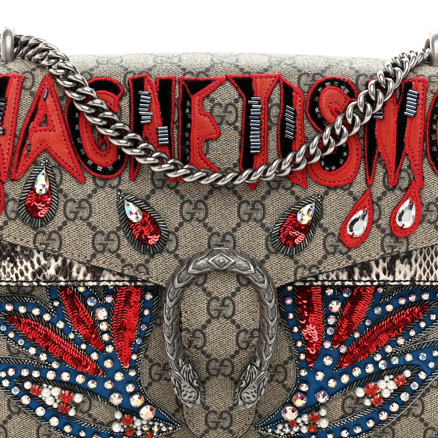 Gucci GG Supreme Monogram Snakeskin Crystal Magnetismo Embroidered Medium Dionysus Shoulder Bag 8 of 10