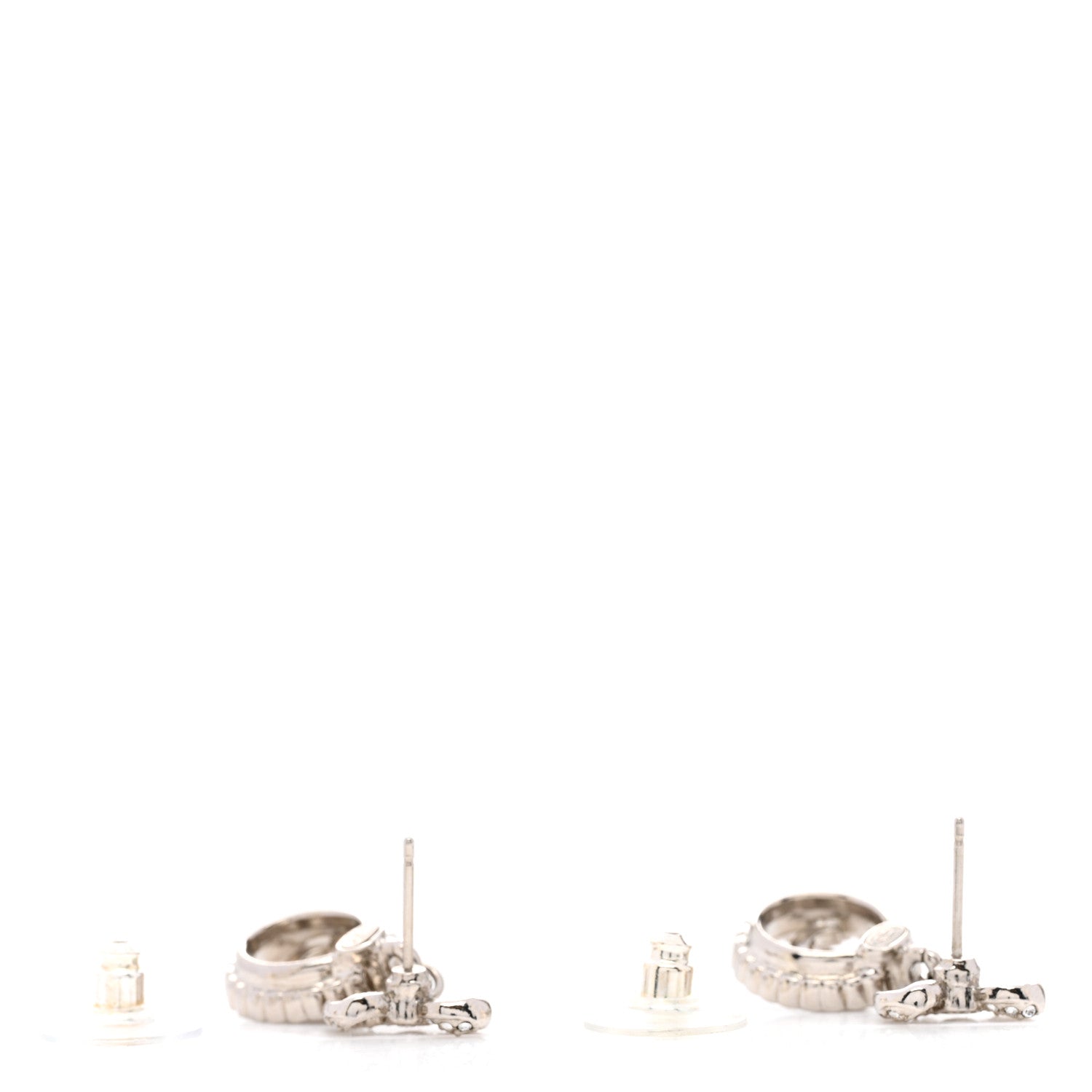 Chanel Crystal CC Bow Round Drop Earrings Silver 3 of 4