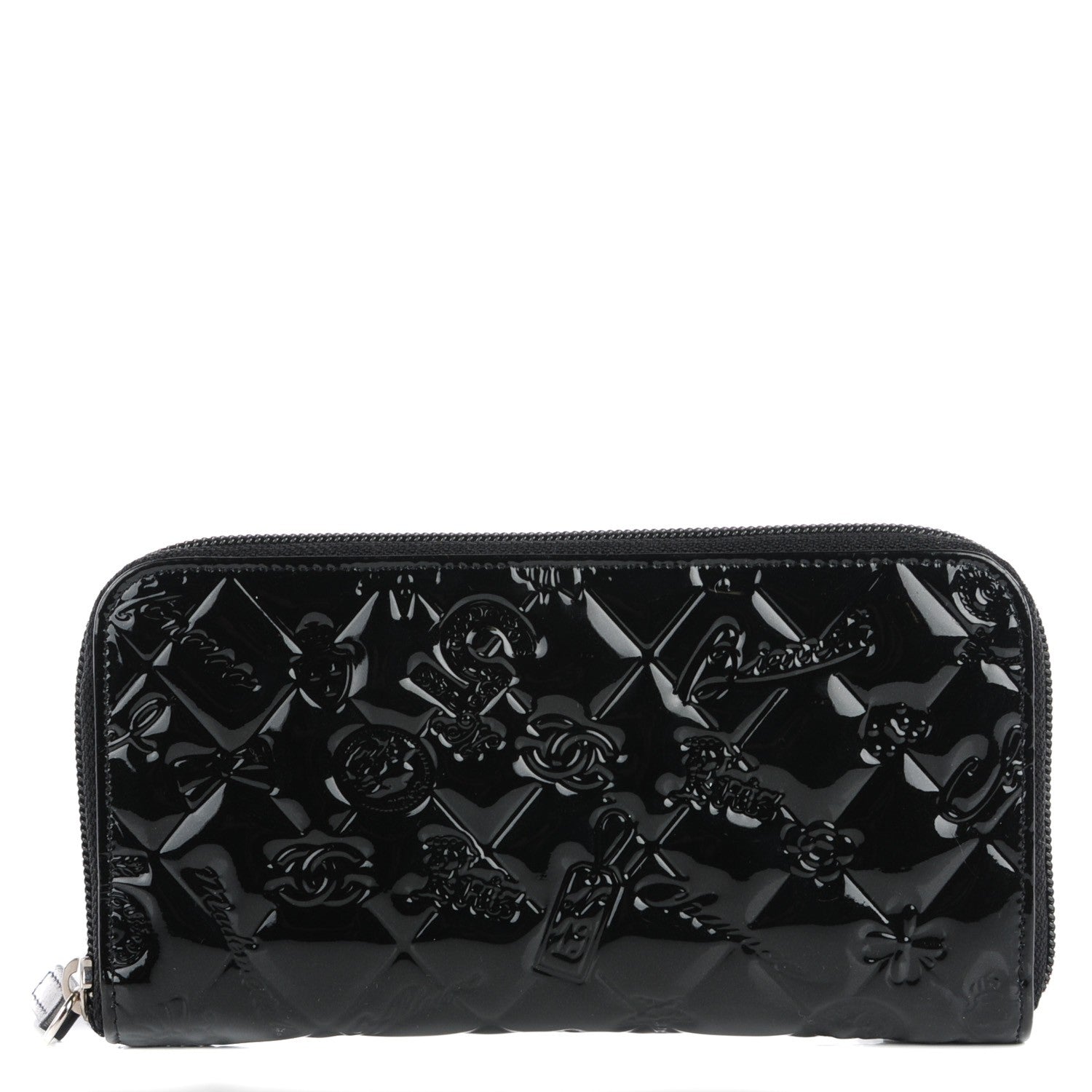 Chanel Patent Calfskin Lucky Symbols Zip Around Wallet Black 1 of 8
