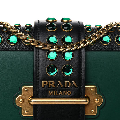 Prada Saffiano City Calf Crystal Cahier Belt Bag Biliardo Black 9 of 13