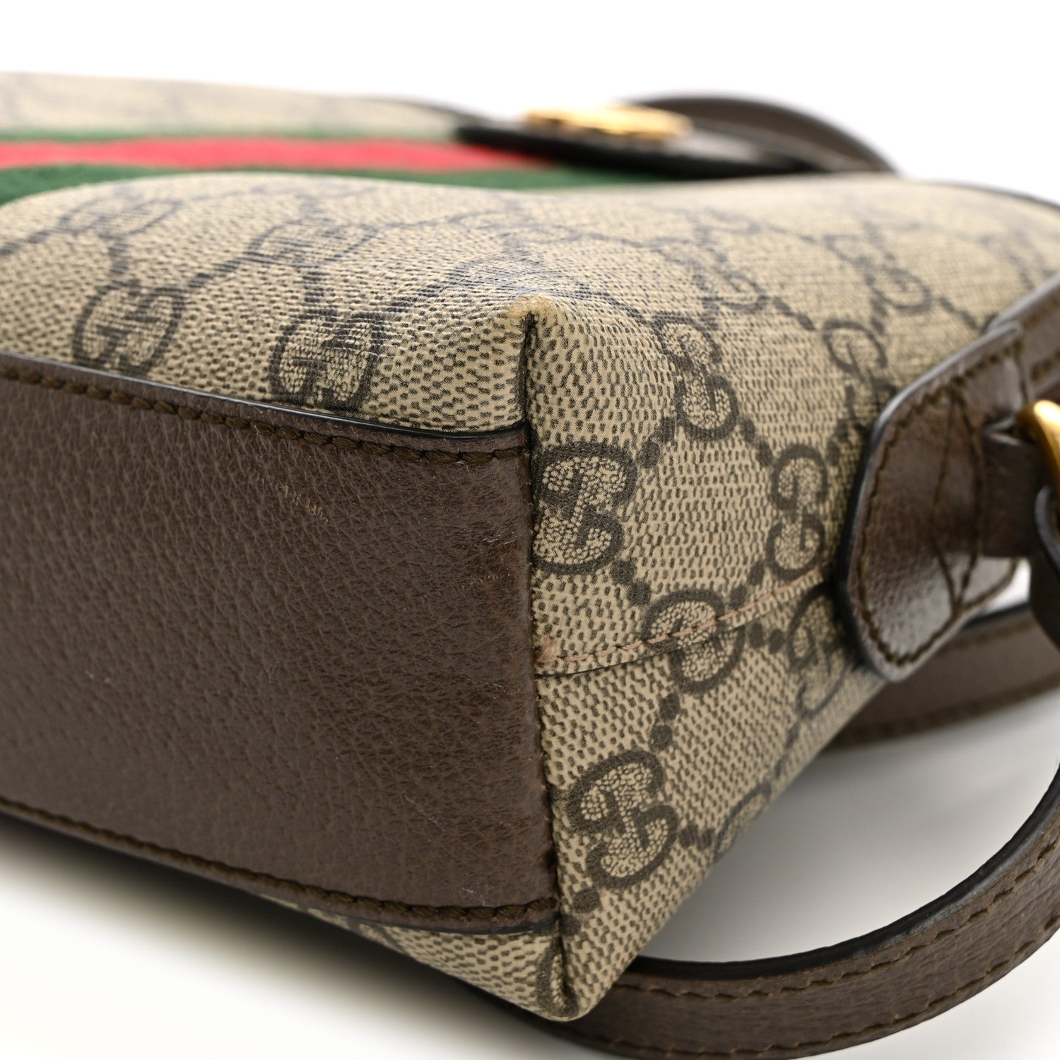 Gucci GG Supreme Monogram Textured Dollar Calfskin Web Small Ophidia Dome Shoulder Bag Beige Ebony New Acero 10 of 12
