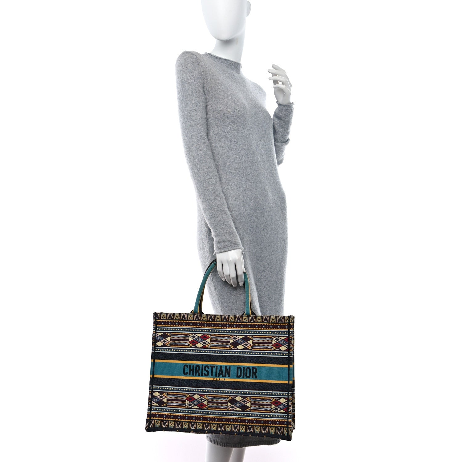 Christian Dior Canvas Embroidered Book Tote Blue Multicolor 2 of 10