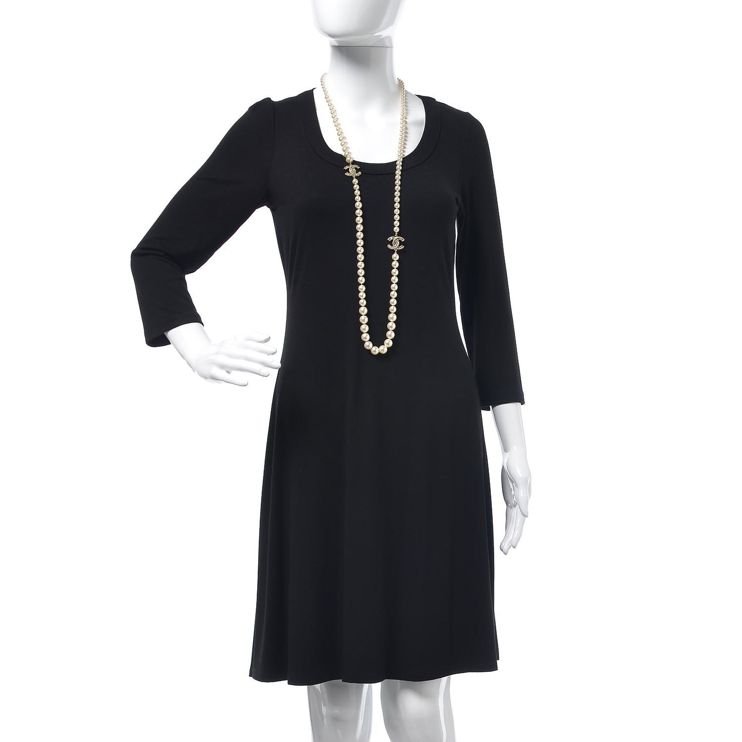 Pearl Baguette Crystal Long CC Necklace Gold