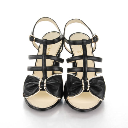 Chanel Lambskin Pearl Bow Sandals 36 Black 2 of 7