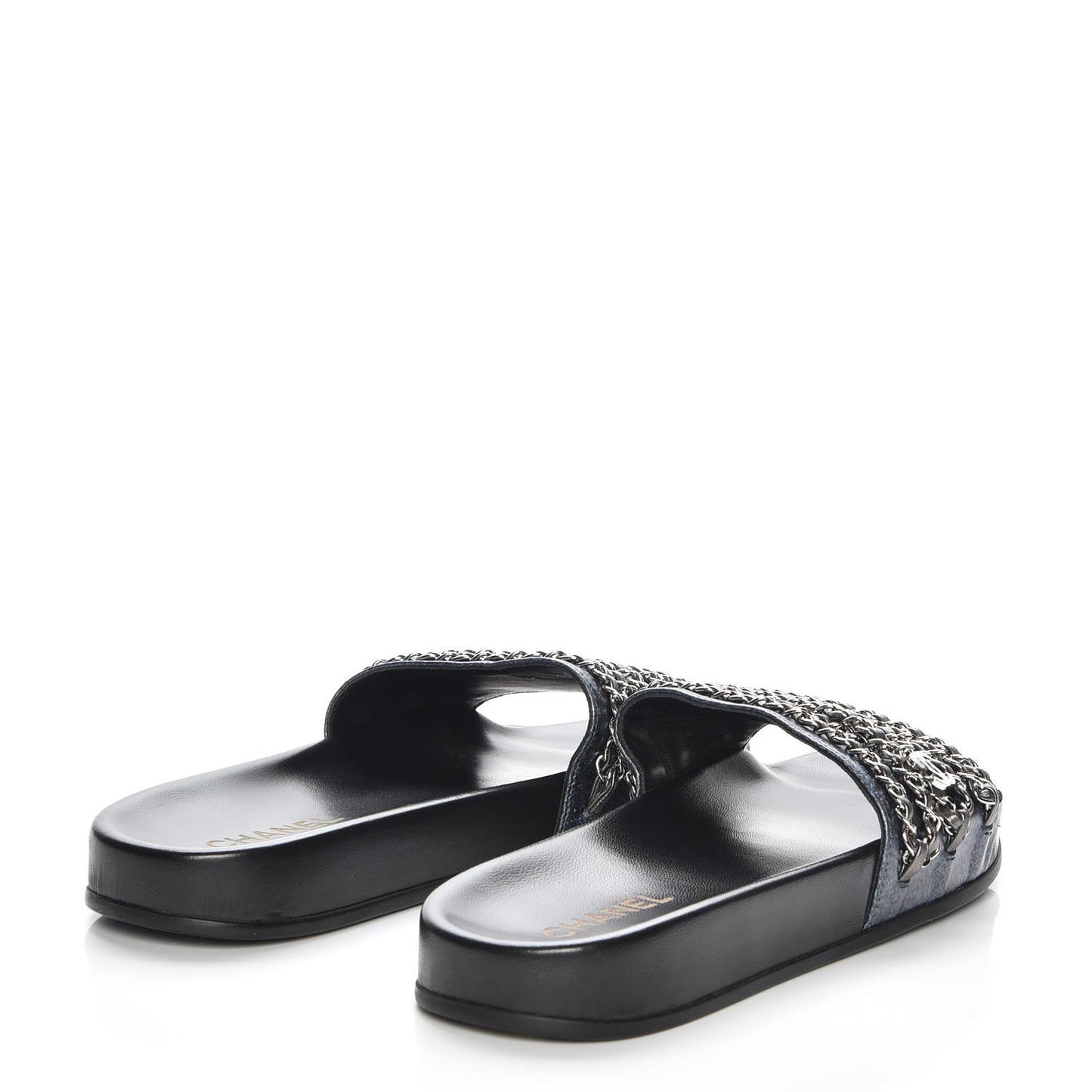 Lambskin Chain Flat Sandals 41 Dark Blue