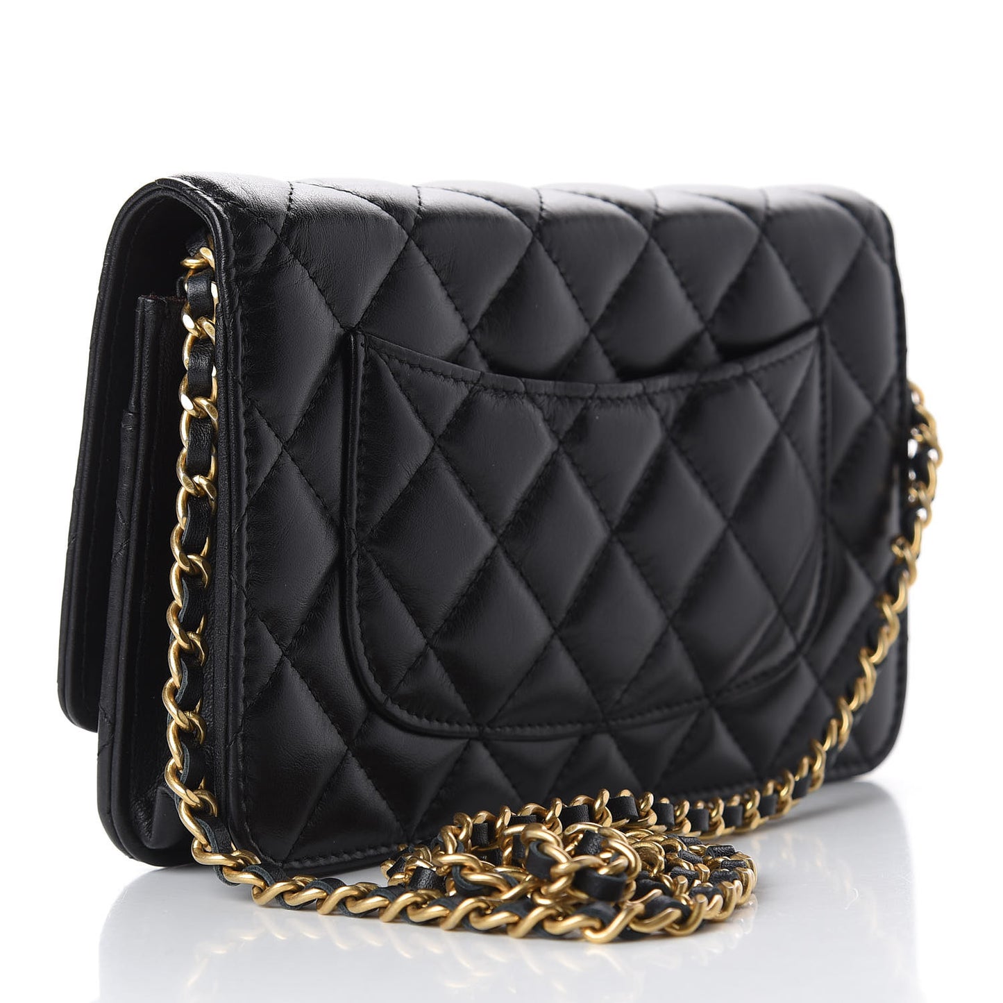 Aged Calfskin Quilted Lucky Charms 2.55 Reissue Wallet On Chain WOC Black
