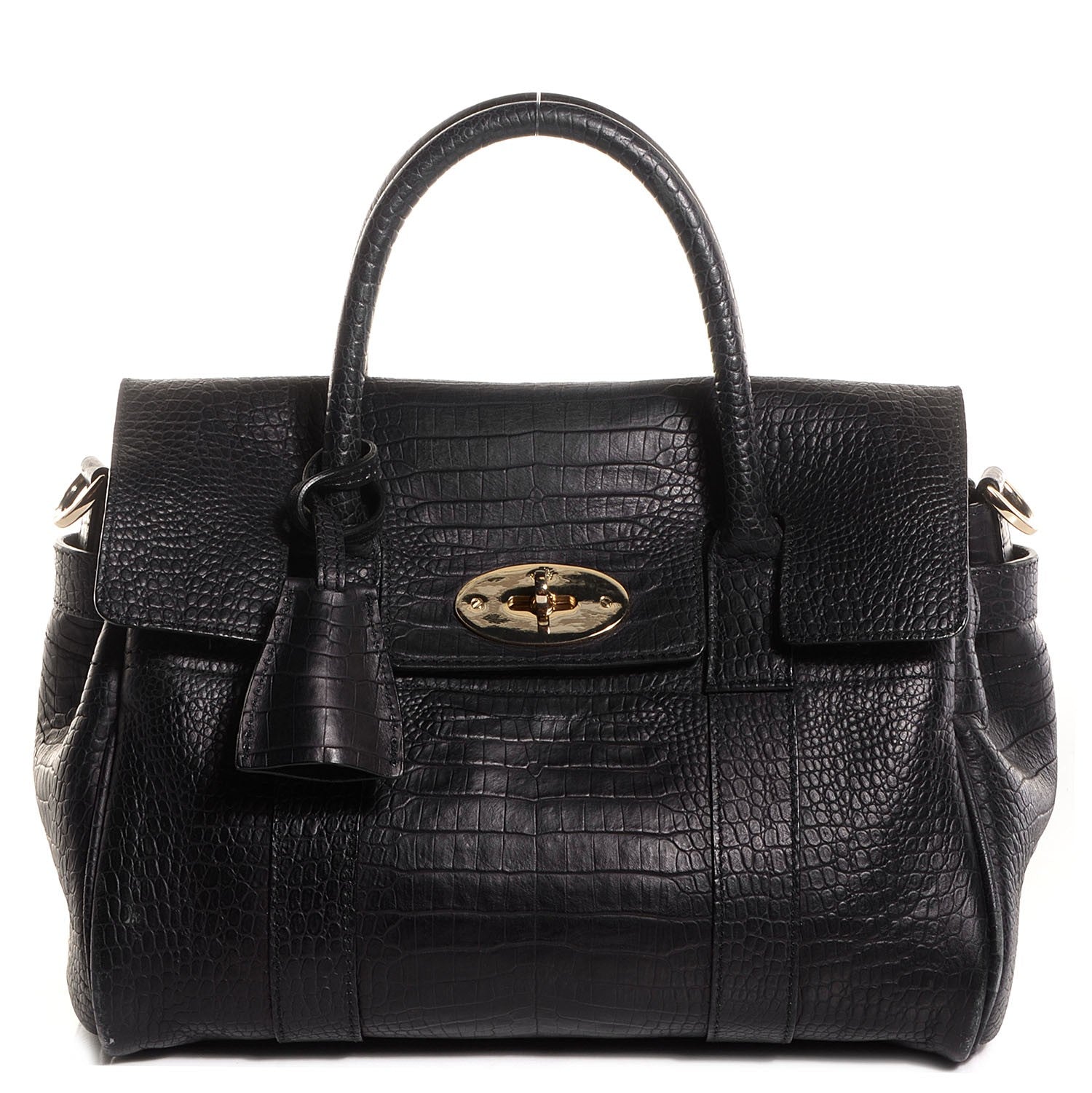 Mulberry Mini Croc Print Small Bayswater Satchel Black 1 of 9