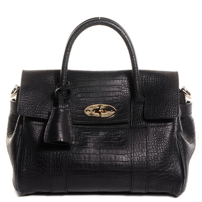Mulberry Mini Croc Print Small Bayswater Satchel Black 1 of 9