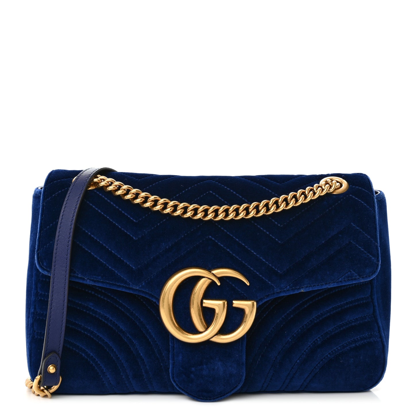 Velvet Matelasse Medium GG Marmont Shoulder Bag Cobalt Blue
