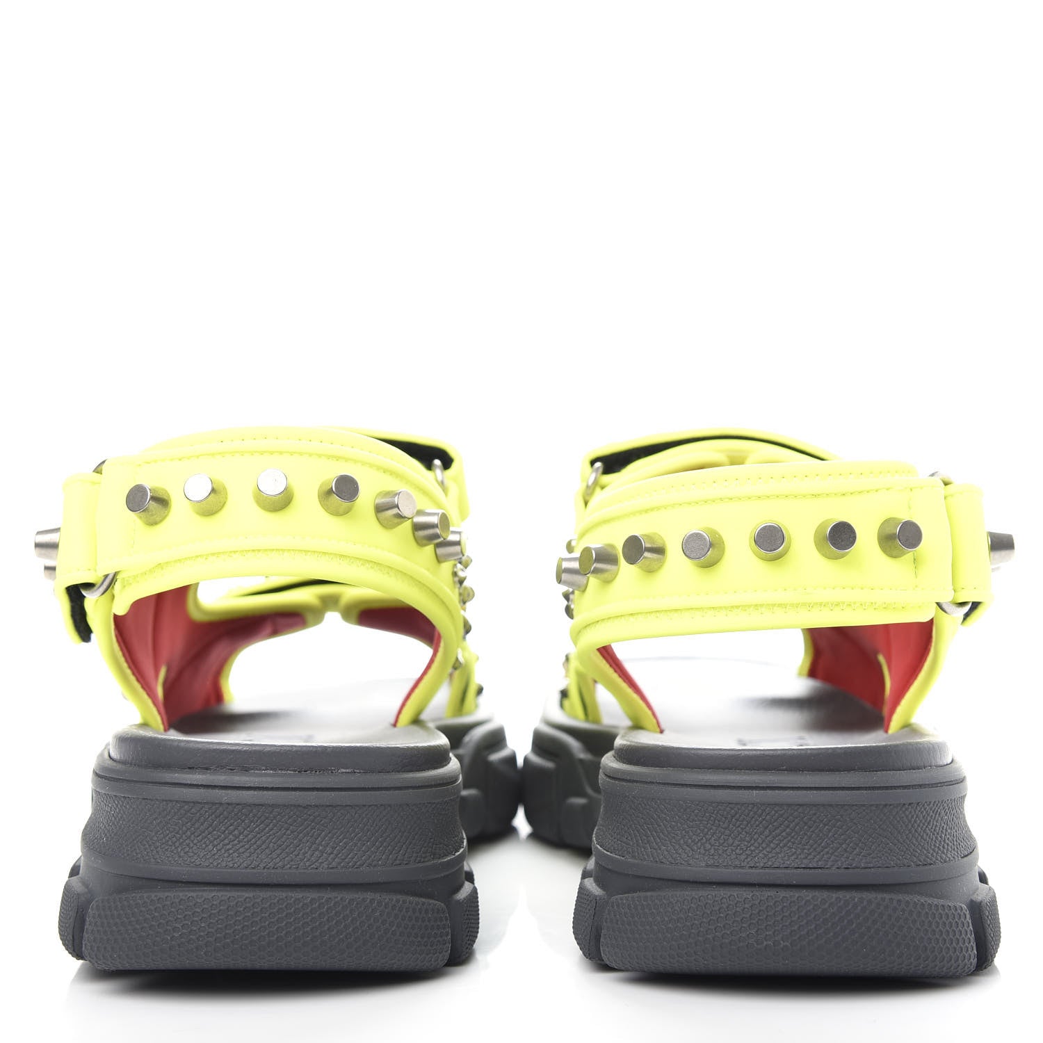 Gucci Technical Canvas Calfskin Studded Mens Aguru Sandals 8 Neon Yellow 7 of 11