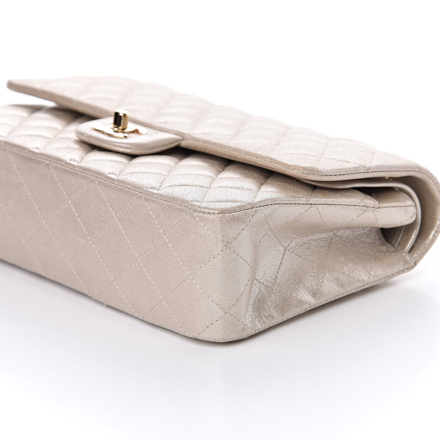 Iridescent Calfskin Quilted Medium Double Flap Light Gold