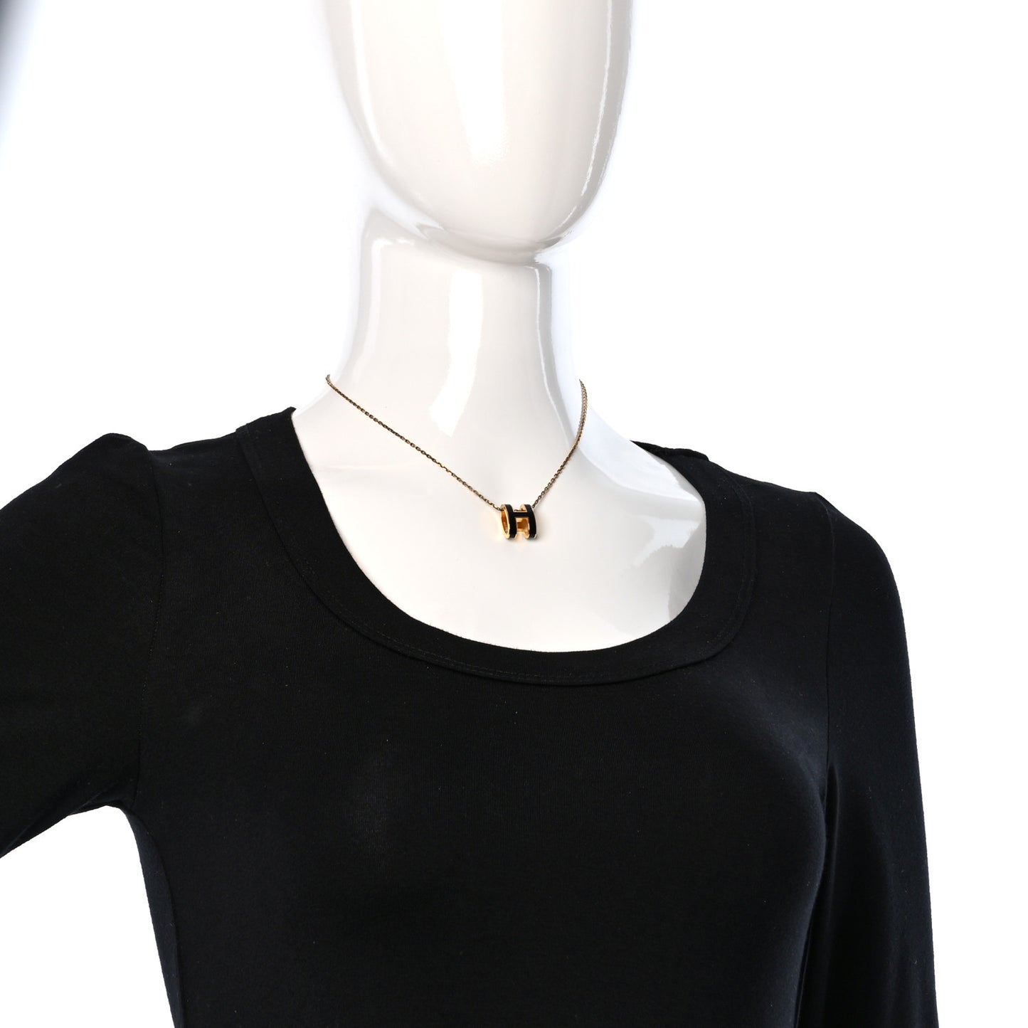Lacquered Gold Pop H Pendant Necklace Black