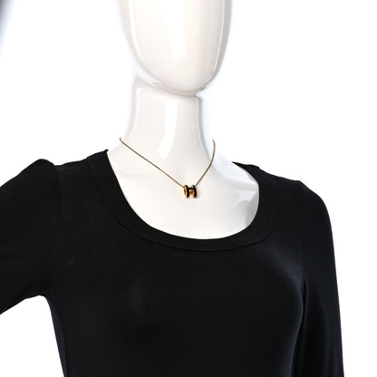 Hermes Lacquered Gold Pop H Pendant Necklace Black 3 of 5