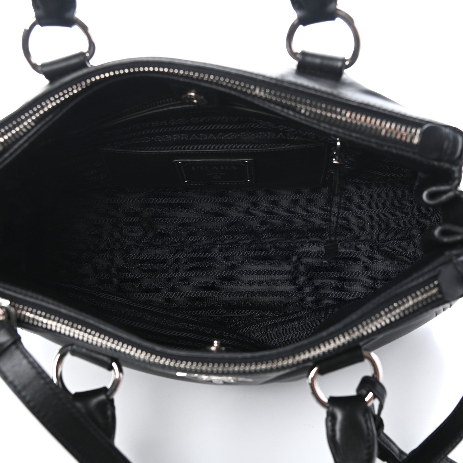 Prada Soft Calfskin Double Zip Shoulder Bag Black 5 of 9
