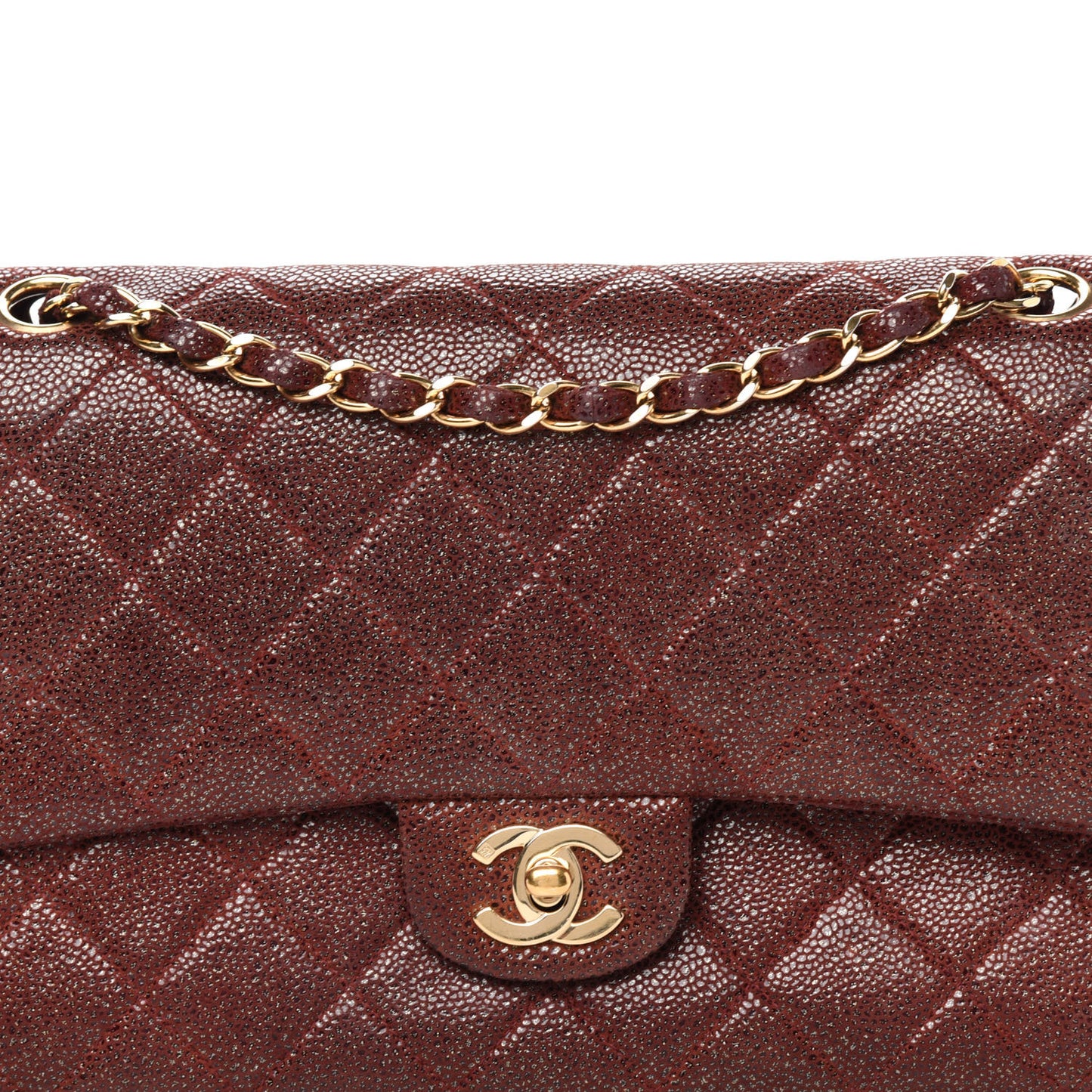 Iridescent Caviar Quilted Medium Double Flap Burgundy