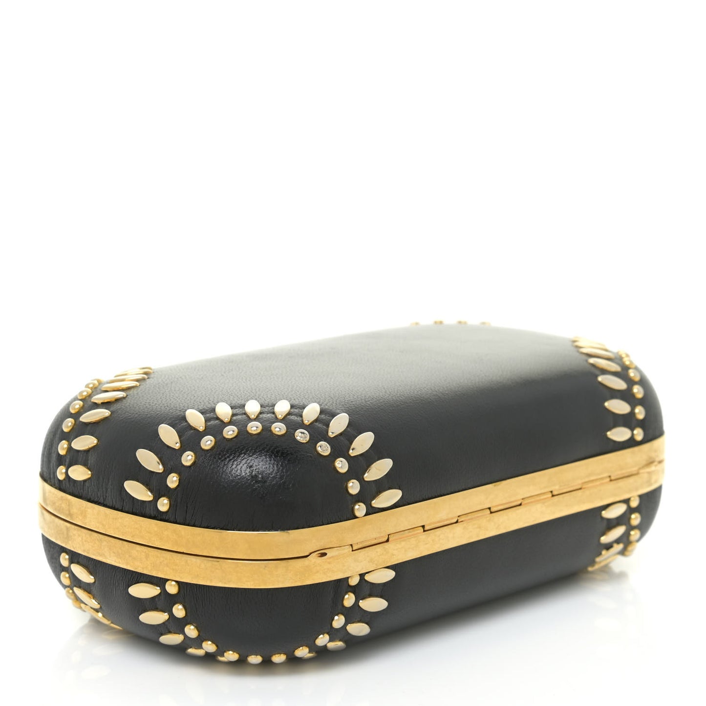 Nappa Studded Skull Box Clutch Black