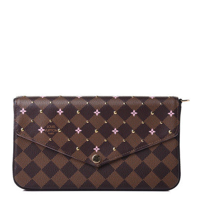 Louis Vuitton Damier Ebene Studded Pochette Felicie Chain Wallet 1 of 8