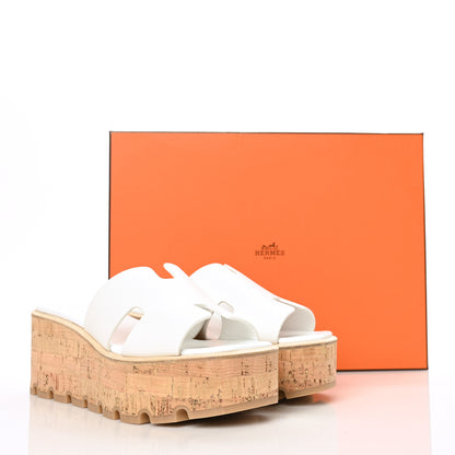 Hermes Calfskin Cork Eze 30 Sandals 38 White 9 of 9