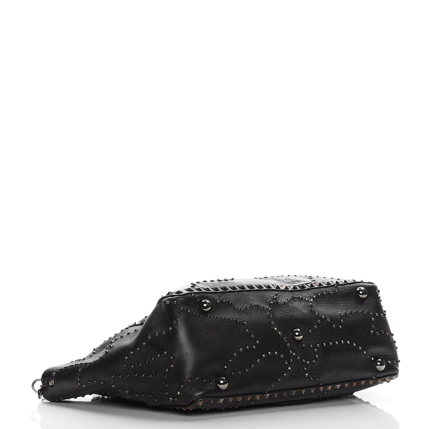 Vitello Studded Medium Rockstud Tote Black