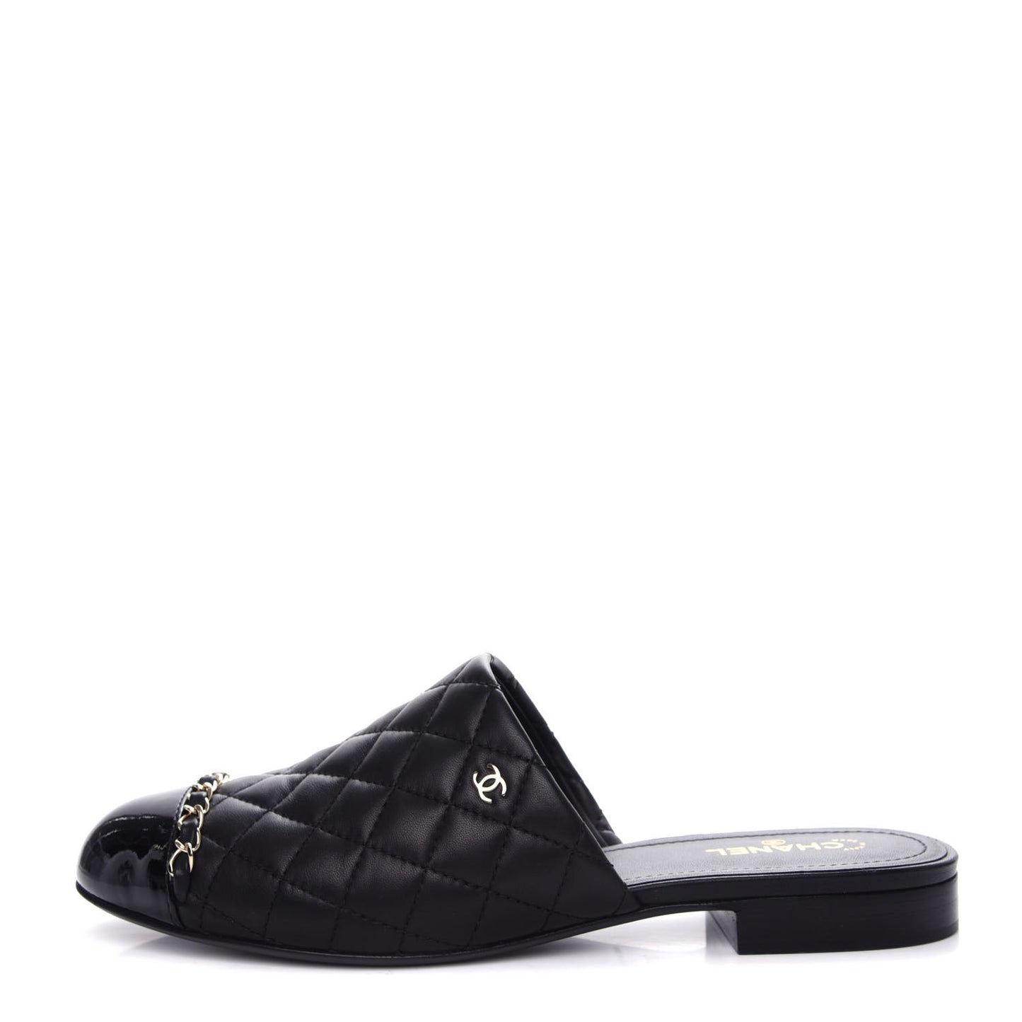 Lambskin Quilted Chain Mules 39 Black