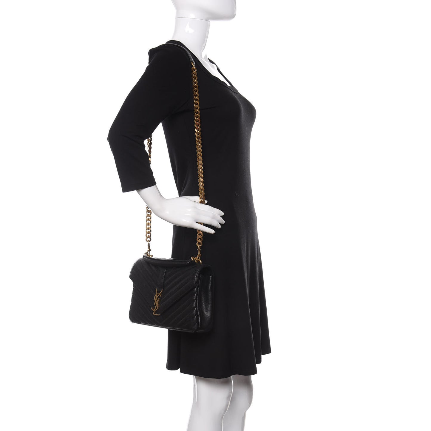 Sheepskin Matelasse Chevron Monogram Medium College Bag Black