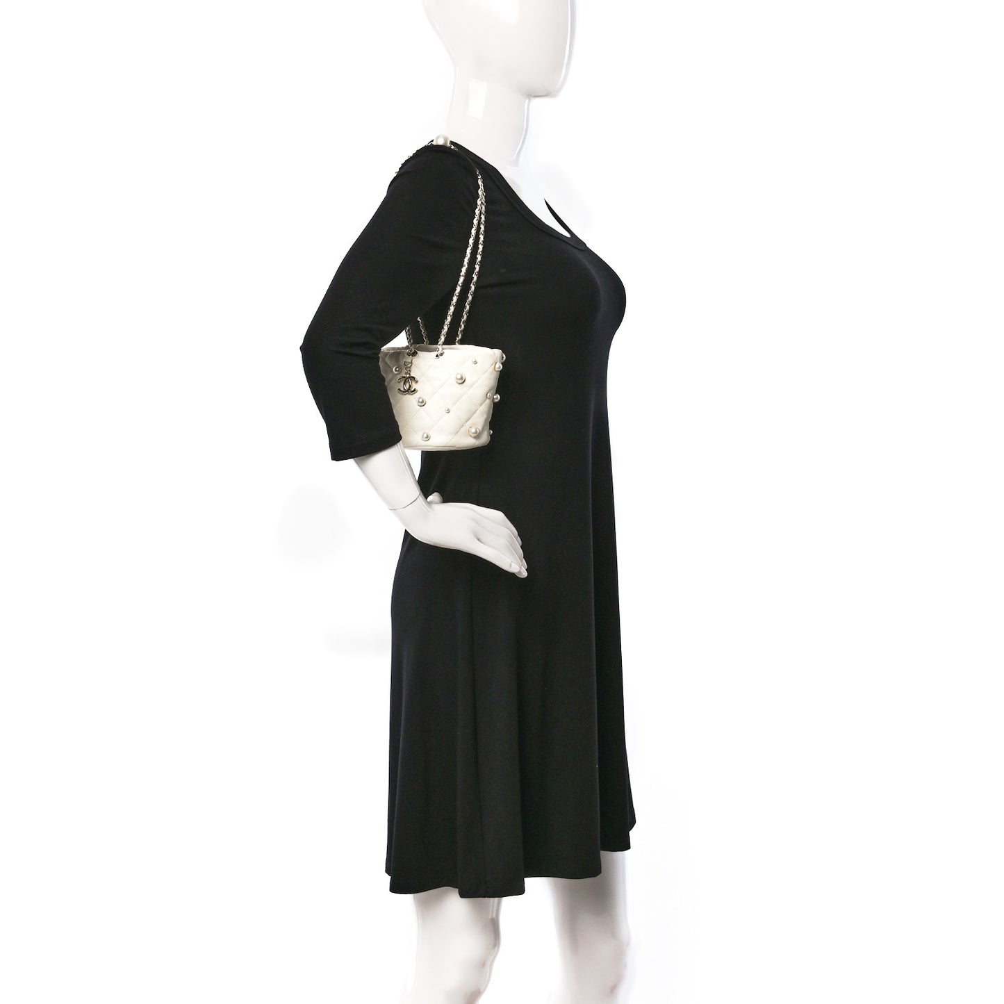 Lambskin Quilted Pearl Mini About Pearls Drawstring Bag White