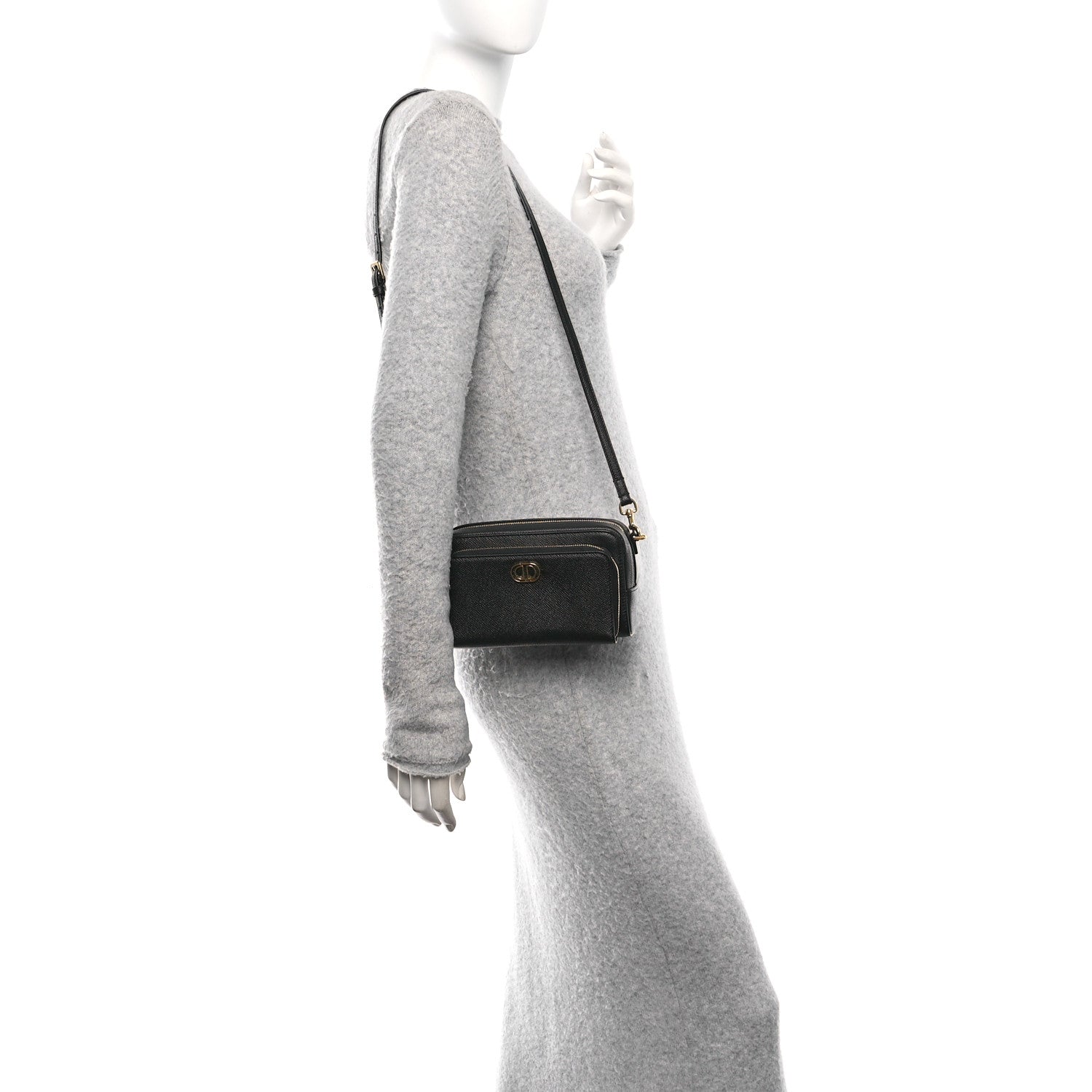 Christian Dior Grained Calfskin Caro Double Pouch Black 3 of 10
