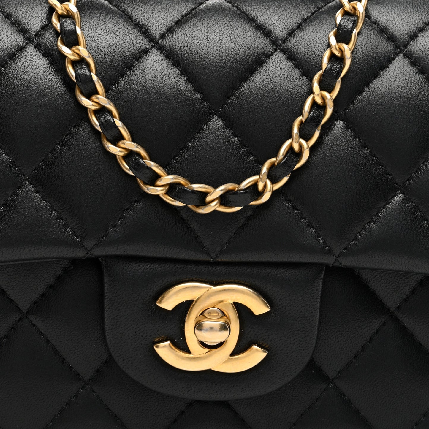 Lambskin Quilted Mini Top Handle Rectangular Flap Black
