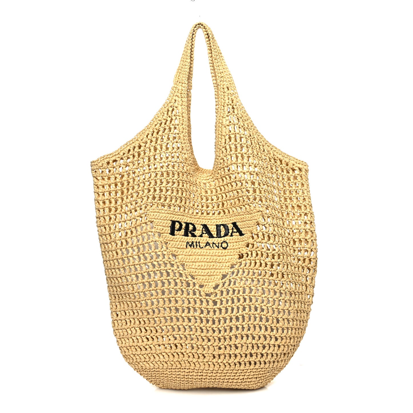Yarn Raffia Effect Crochet Logo Embroidered Shopping Tote Bag Naturale