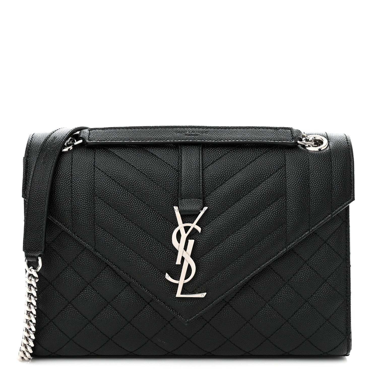 Saint Laurent Grain De Poudre Textured Mixed Matelasse Triquilt Medium Monogram Satchel Black 1 of 9