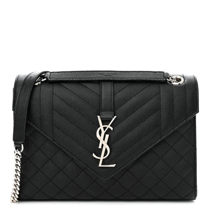Saint Laurent Grain De Poudre Textured Mixed Matelasse Triquilt Medium Monogram Satchel Black 1 of 9