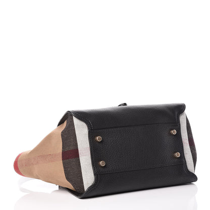 Burberry Canvas Mega Check Grained Calfskin Medium Harcourt Satchel Black 5 of 11