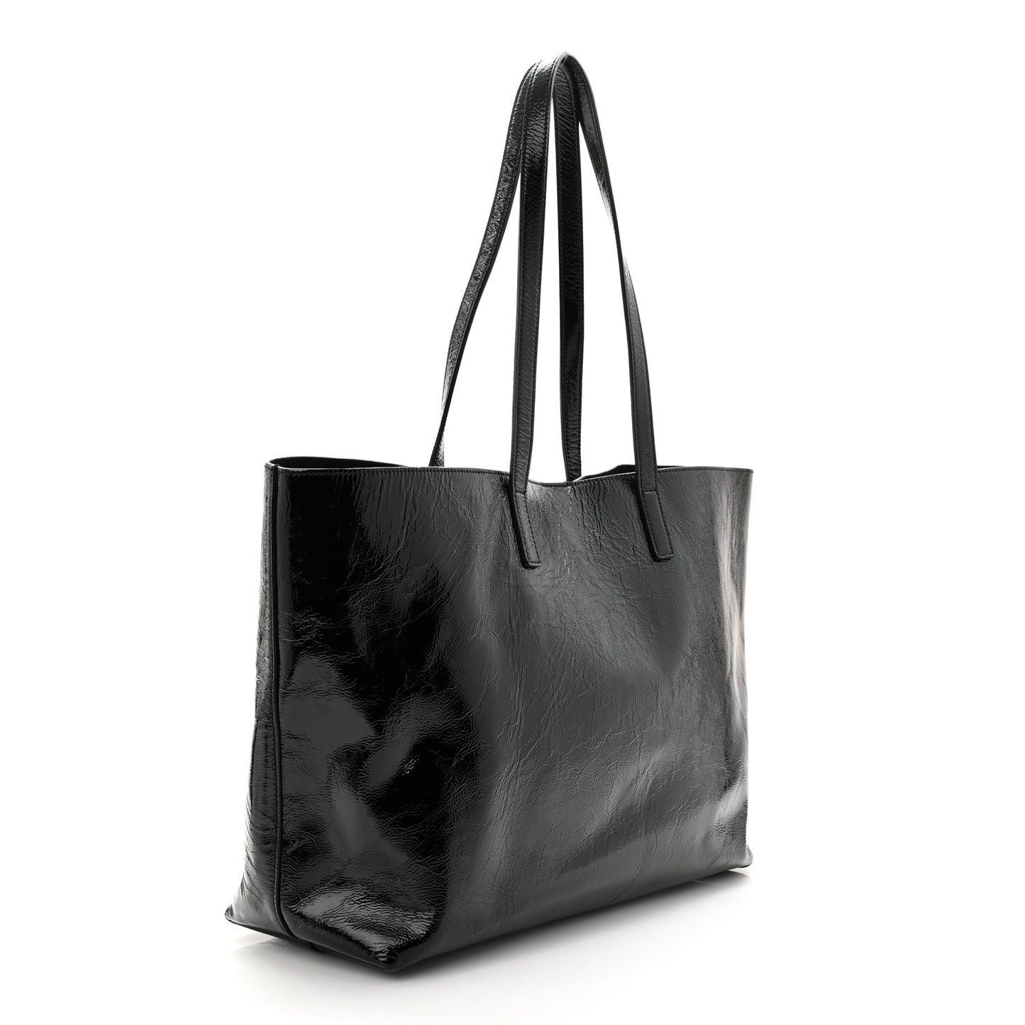 Patent Calfskin Large Shopping Tote Black