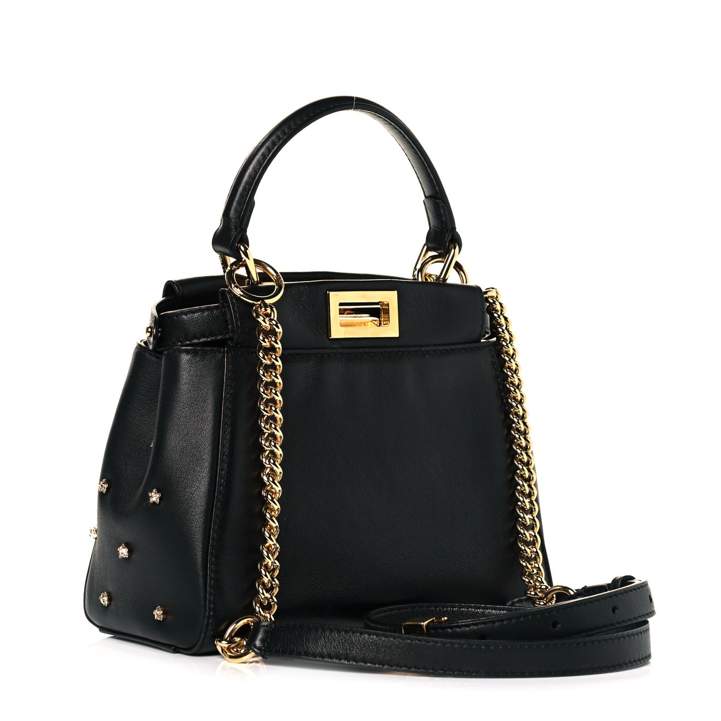 Nappa Crystal Studded XS Peekaboo Iconic Satchel Black