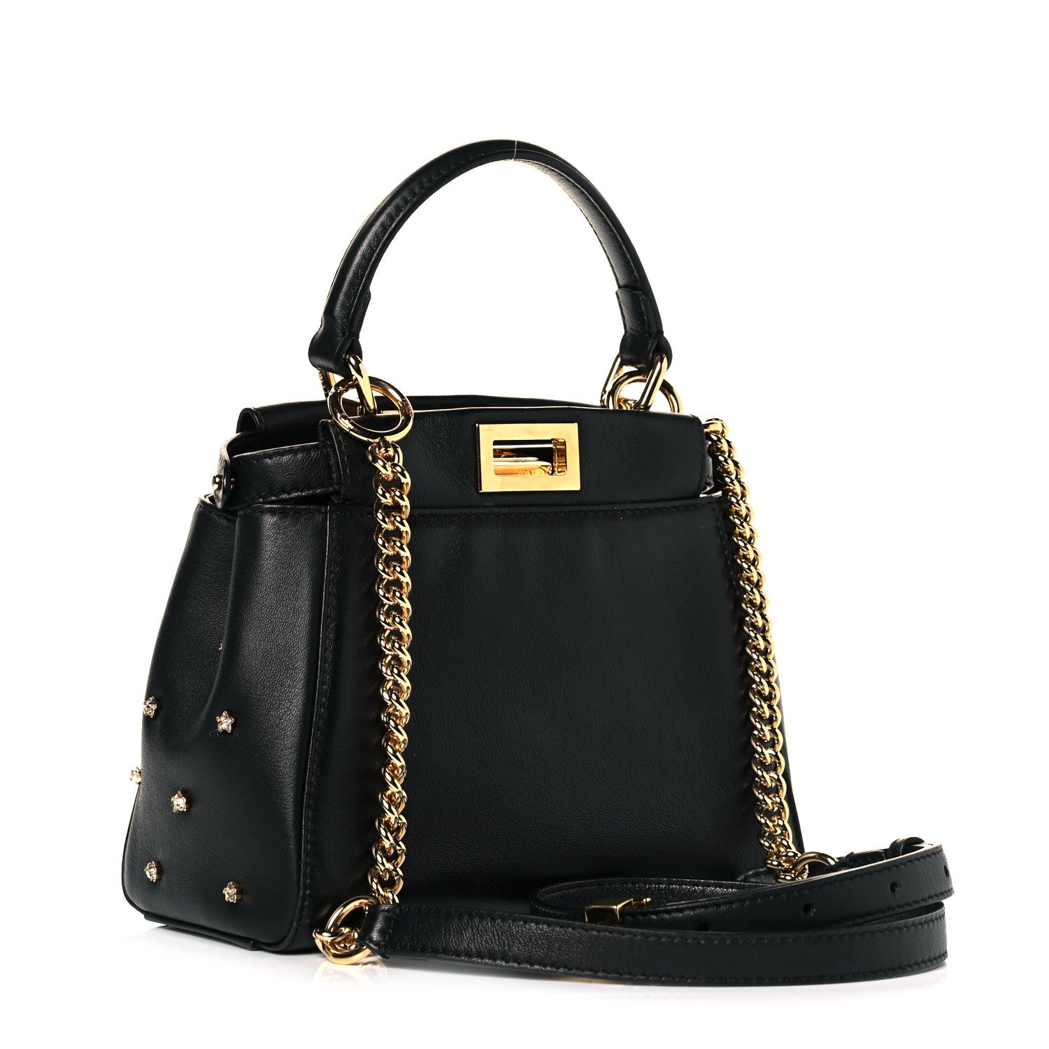 Fendi Nappa Crystal Studded XS Peekaboo Iconic Satchel Black 2 of 8