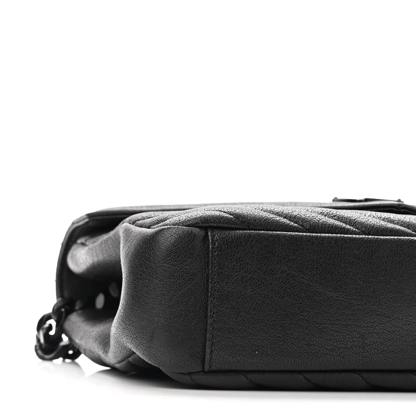 Sheepskin Matelasse Chevron Monogram Monochrome Medium College Bag Black