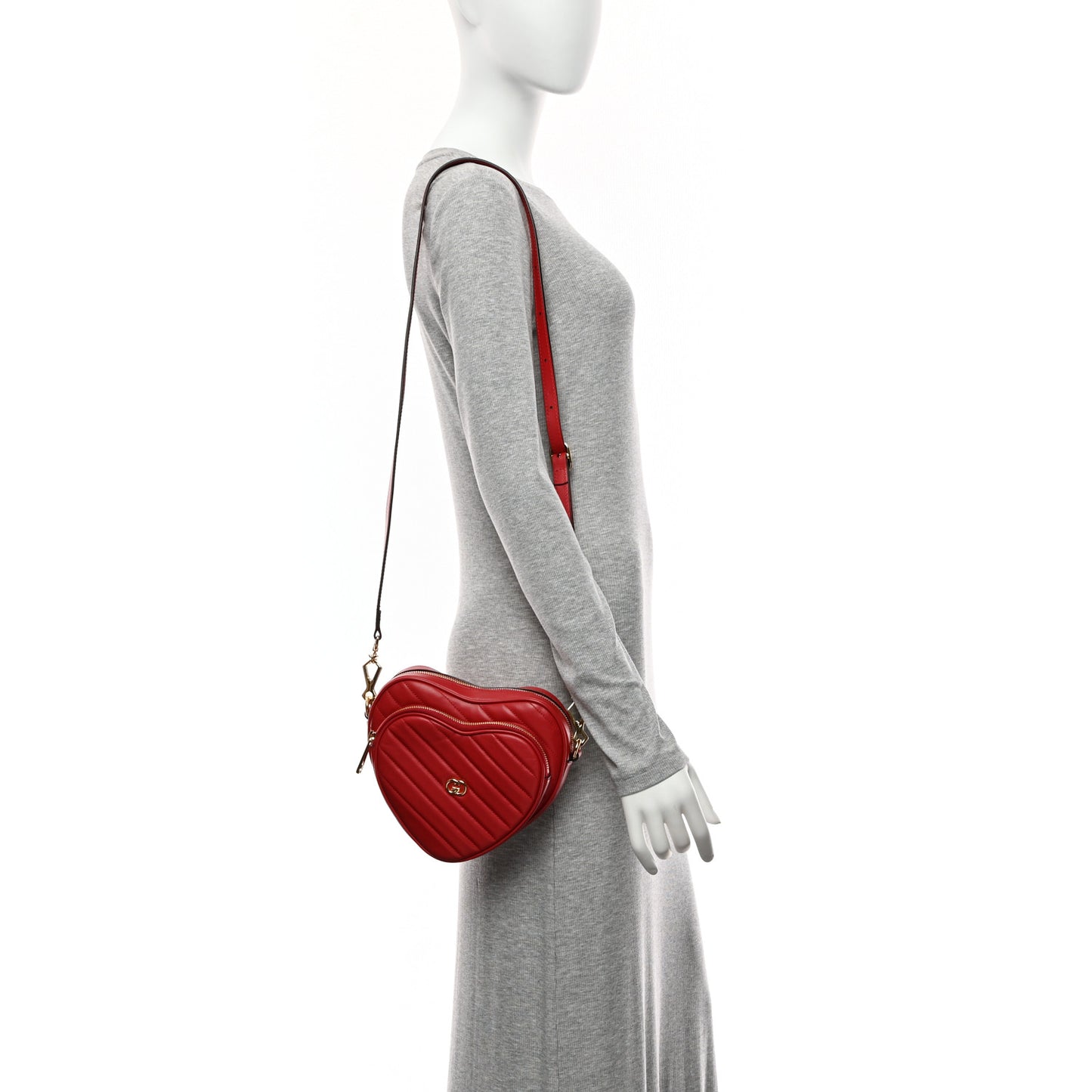 Calfskin Matelasse Diagonal Mini Interlocking G Heart Shoulder Bag Hibiscus Red