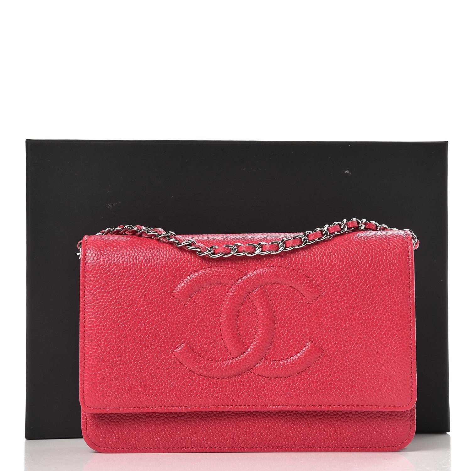 Chanel Caviar Timeless CC Wallet On Chain WOC Dark Pink 9 of 9
