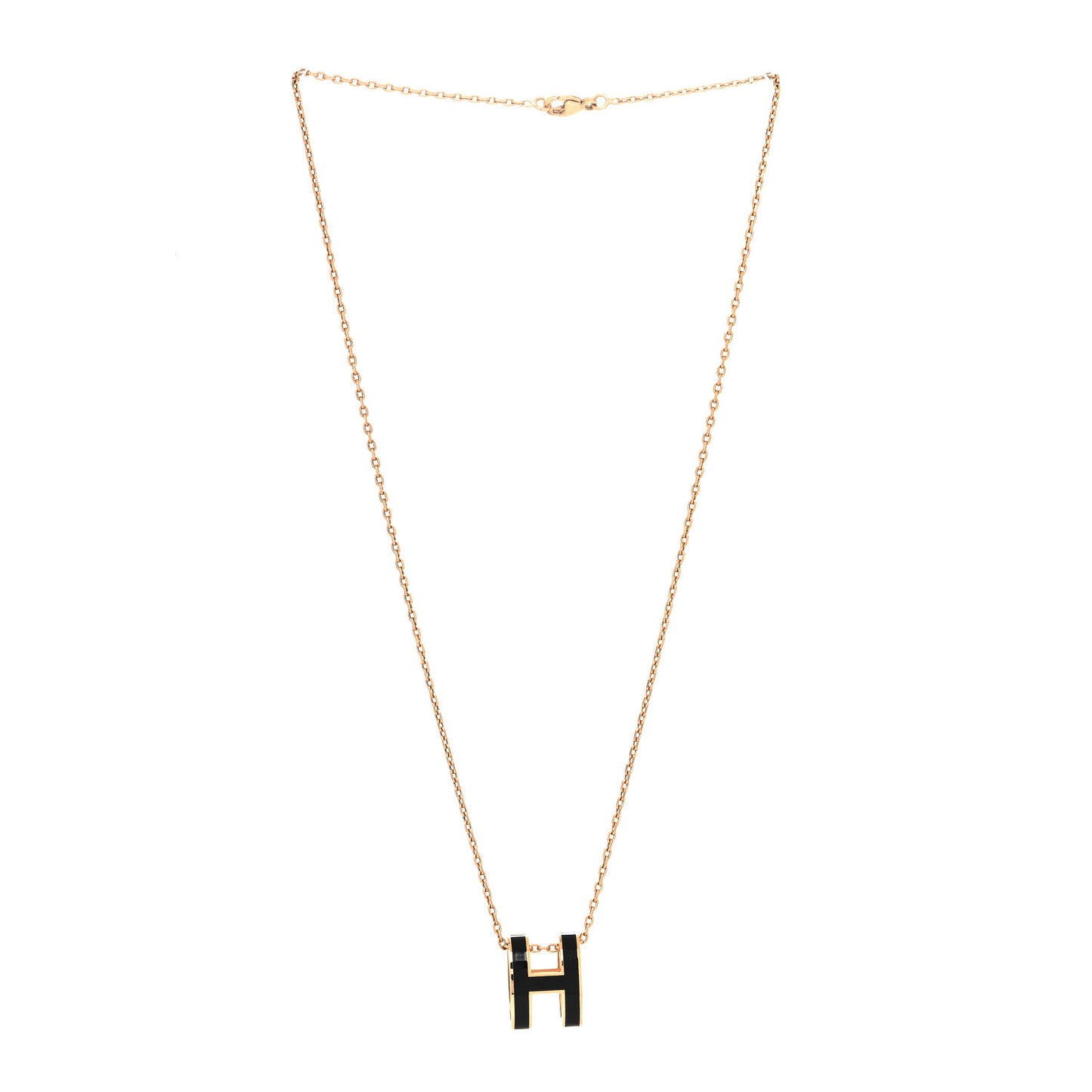 Lacquered Rose Gold Pop H Pendant Necklace Black