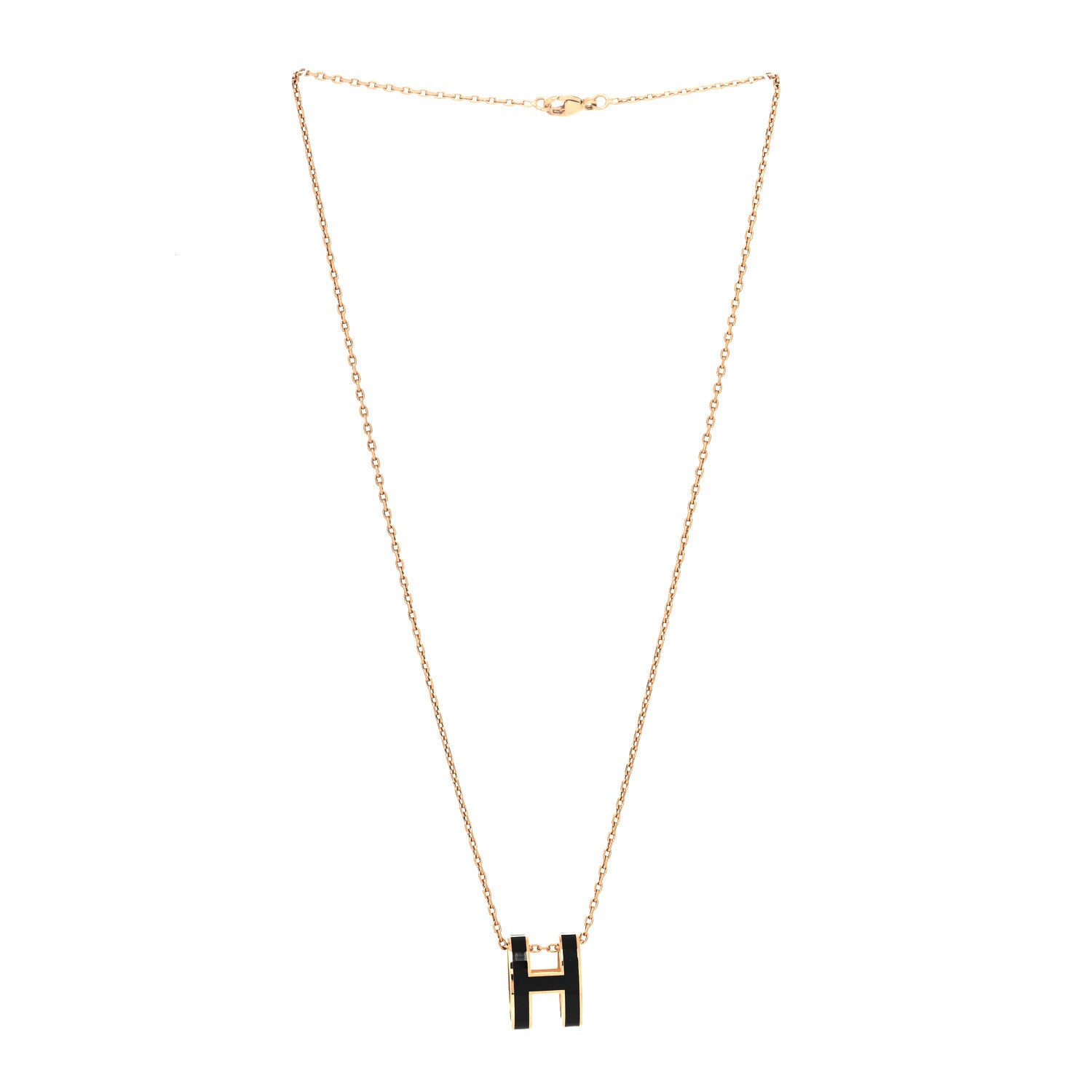 Hermes Lacquered Rose Gold Pop H Pendant Necklace Black 3 of 5