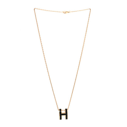 Hermes Lacquered Rose Gold Pop H Pendant Necklace Black 3 of 5