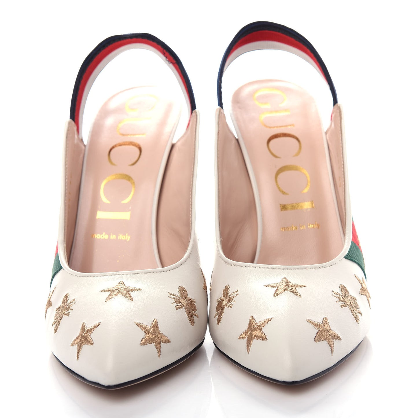 Malaga Kid Web Bee Star Embroidered Sylvie High Heel Slingback Pumps 40 White
