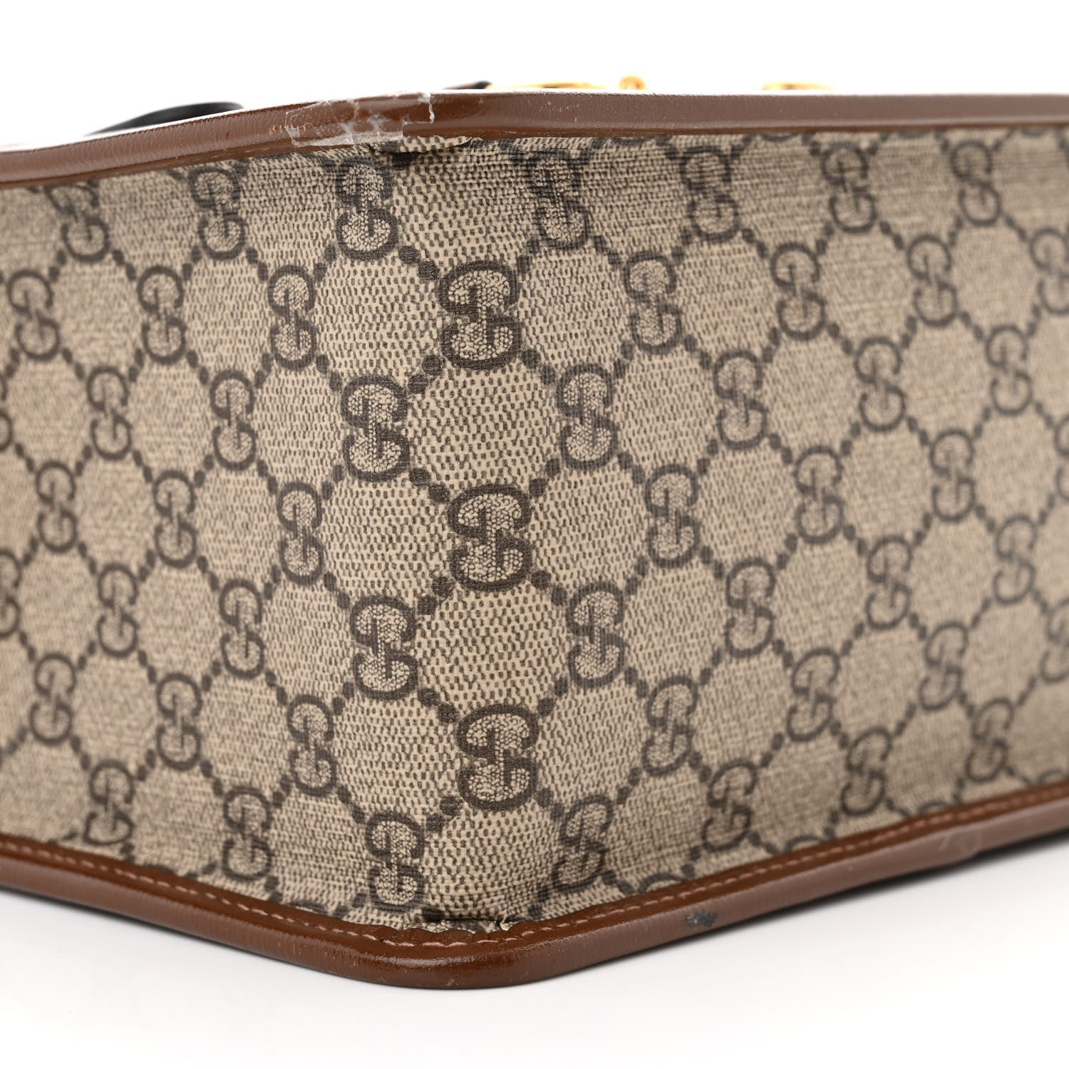Gucci GG Supreme Monogram Azalea Calfskin Mini Horsebit 1955 Foldover Top Handle Bag Beige Ebony Brown Sugar 9 of 11