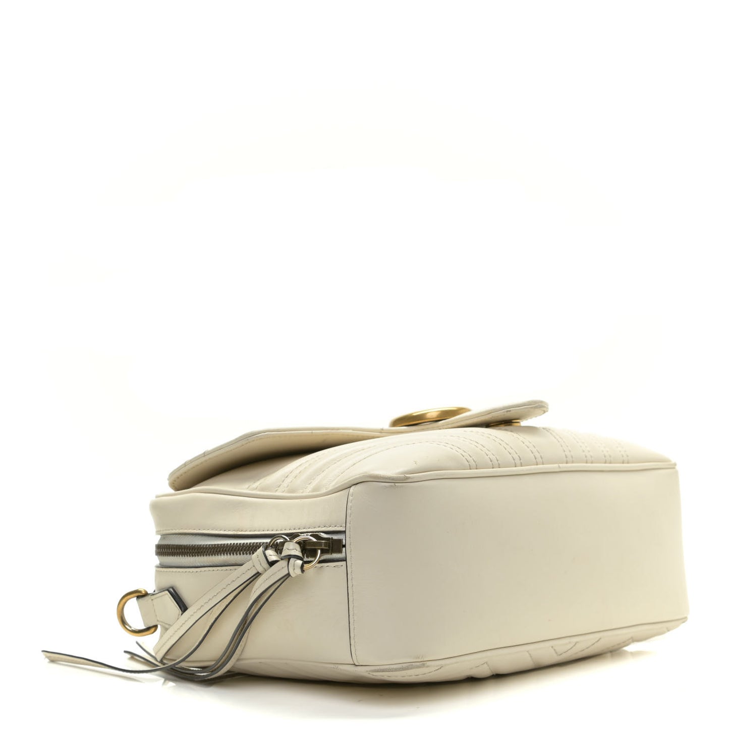 Calfskin Matelasse Sylvie Web Small GG Marmont Top Handle Shoulder Bag White