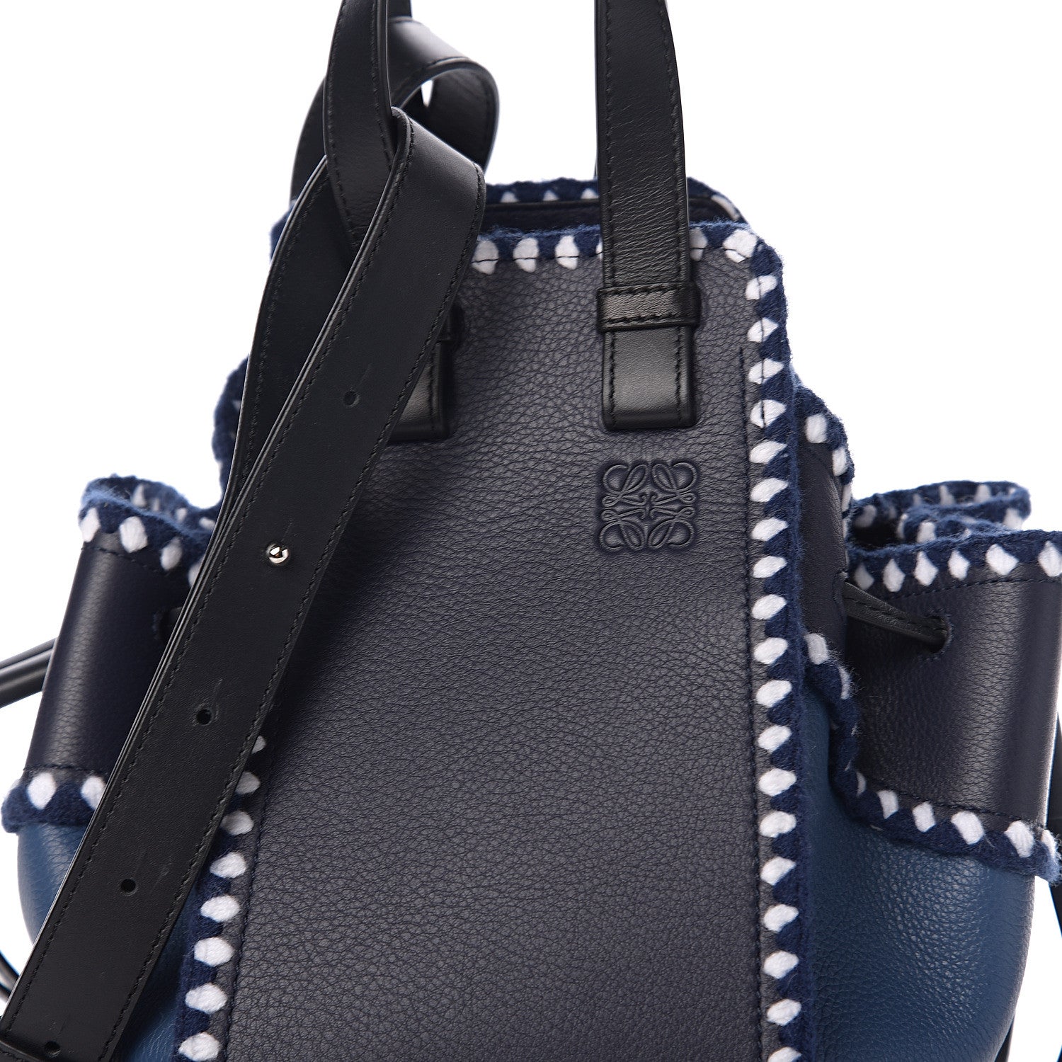 Loewe Calfskin Crochet Trim Hammock Shoulder Bag Marine Black 7 of 9