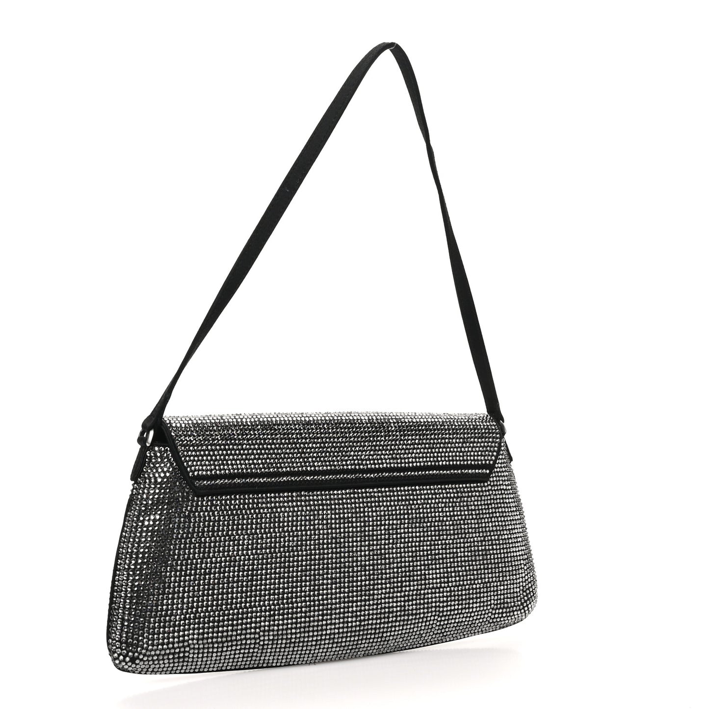 Suede Crystal East West Shoulder Bag Black