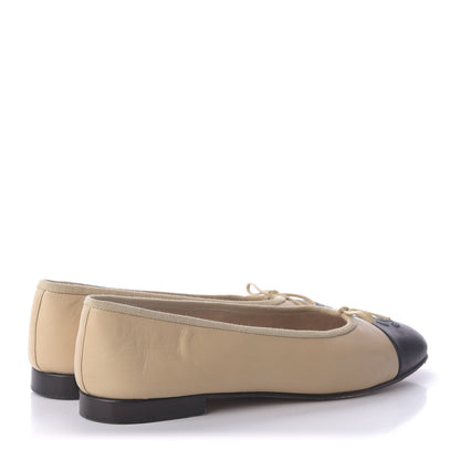 Chanel Lambskin Cap Toe CC Ballerina Flats 38 Beige Black 4 of 8